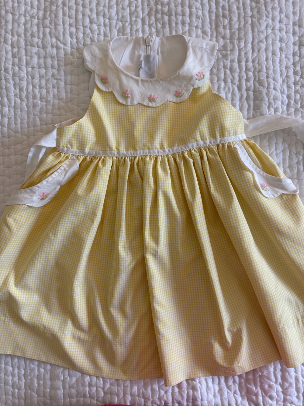 Proper Peony 3T Yellow Gingham Girls Sundress with Embroidered Collar